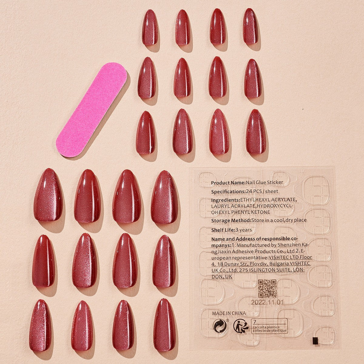 Rosy Pink Gleam, Medium, Almond Press On Nails